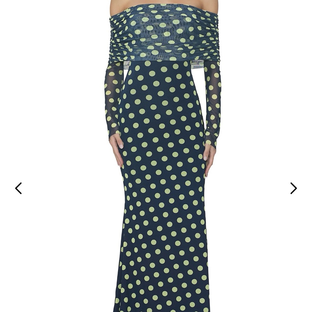 AFRM Navy and Lime Polka Dot Long Sleeve Dress